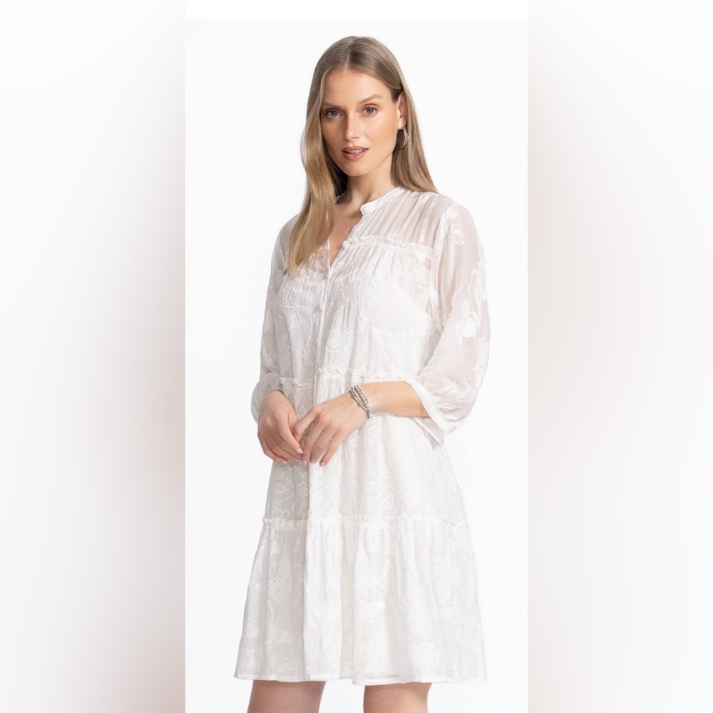 JOHNNY WAS Kimberlee (Kimberly) Orchid Party White Embroidered Stitch Dress NWT